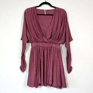 Free People Lucid Dream Draped Front Long Sleeve Mini Dress in Mauve Size 0